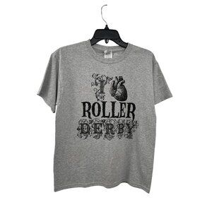 I Heart Roller Derby T-Shirt Youth L New Graphic Tee Custom Ink Tag Attached